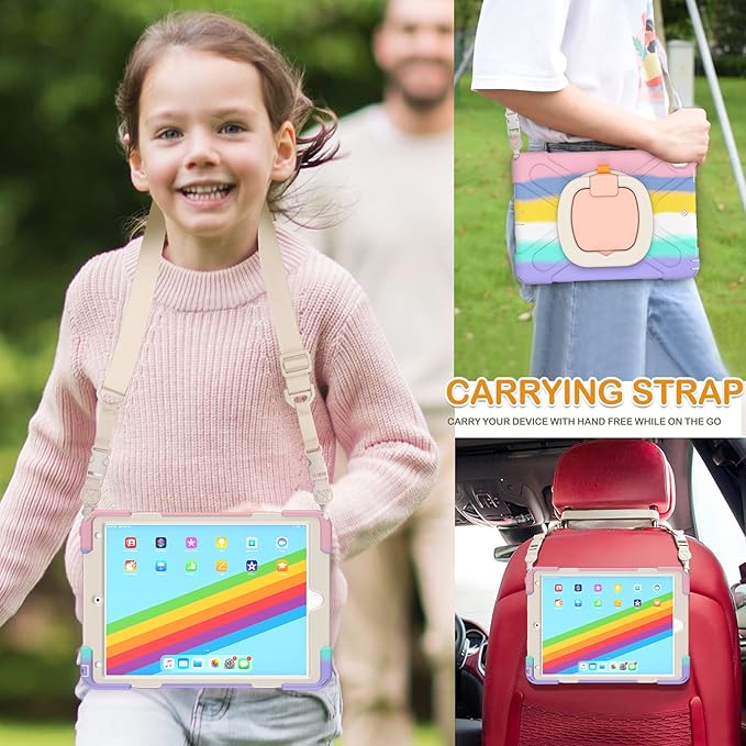 BRAECN iPad Air 3 10.5" 2019 Case, Protective Silicone Case with Hand Grip, Pencil Holder, Kickstand, Shoulder Strap for iPad Air 10.5" (3rd Gen)/iPad Pro 10.5 Inch-Colorful Pink