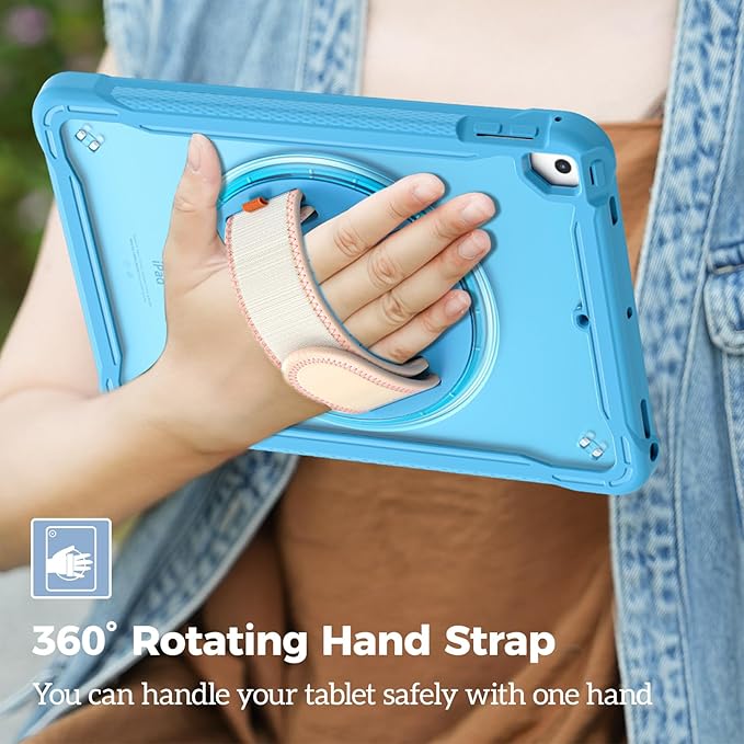 ProCase Rugged Case for iPad 9.7 Inch 5th 6th Gen/iPad Air 2 / iPad Pro 9.7 Case, Heavy Duty Shockproof Rugged Cover with Hand Strap 360 Degree Rotatable Kickstand Protective for iPad 9.7" -Blue
