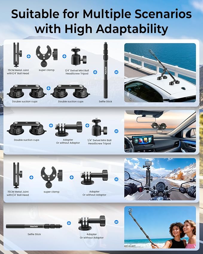 Four Suction Cup Car Mount Pro for Insta360 Upgraded Thickened Selfie Stick Adjustable Double-Layer Suction Cup for GoPro Action Camera Mounts for insta360 X5 Accessories Ultra