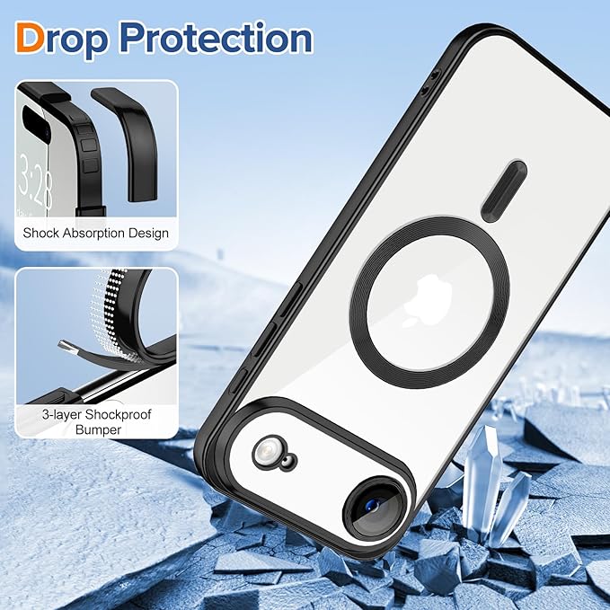 Hython Magnetic Clear for iPhone Air Case with Camera Lens Protector [Compatible with MagSafe] Luxury Plating Edge Slim Soft TPU Cover Protective Phone Case for iPhone Air 6.5", Matte Black