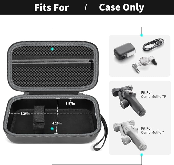 ALKOO Hard EVA Case Compatible with DJI Osmo Mobile 8, 7 & 7P, Protective Travel Organizer for 3-Axis Smartphone Gimbal Stabilizer, Mesh Pocket for Extension Rod, Clamp & Tripod