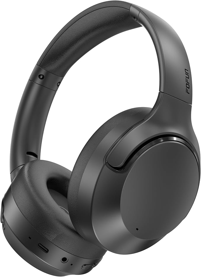 Active Noise Cancelling Headphones, 65H Bluetooth Headphones, Custom EQ via App Headphones Wireless with Mic, Bluetooth 6.0 Foldable Lightweight Headsets for Commuting Travel Work Home (Black)