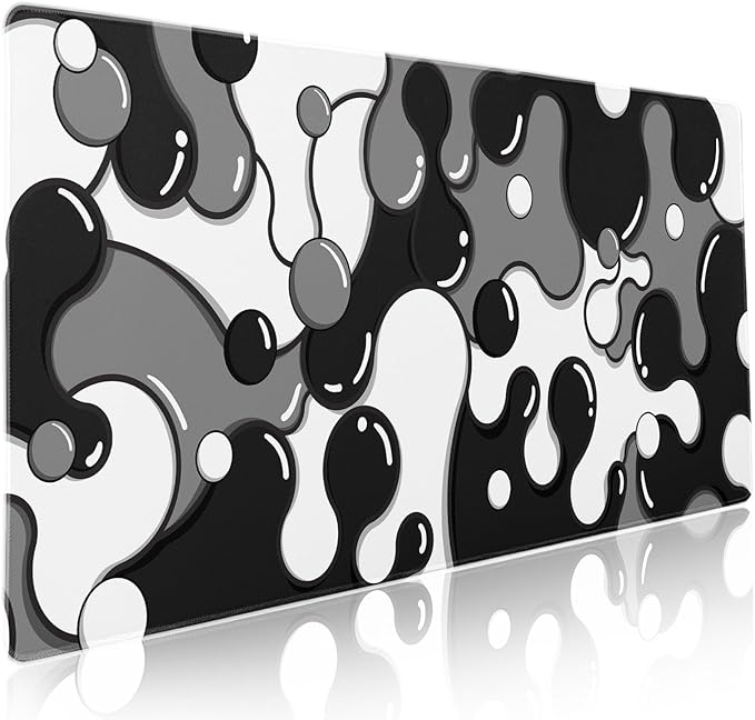 Black White Grey Mouse Pad XXL Anime Cool Geometric Japanese Extended Desk Mat 90X40 CM Non-Slip Rubber Base Stitched Edge Large Mousepad for Gaming Laptop Computer Desktop 35.4×15.7 Inch
