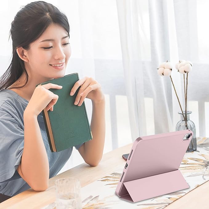 iMieet iPad mini 7 Case 2024 (A17 Pro), iPad mini 6 Case (8.3-Inch,2021 Model), iPad mini 7th/6th Generation Case with Pencil Holder, Trifold Stand Smart Case with Soft TPU Back,Pink