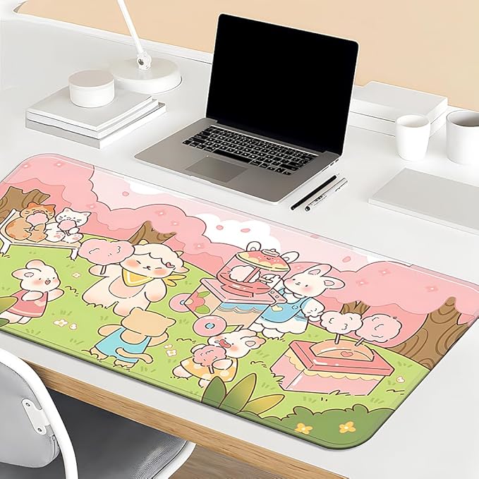 PERFECTSIGHT Cotton Candy Desk Mat Kawaii Kitty Bunny Large Mouse Pad XXL Desk Pad Gaming Mousepad Extended Keyboard Mat 31.5 x 15.7 in Laptop Computer Keyboard Pad Mouse Mat for Office Desk Decor