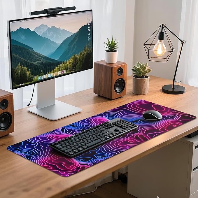 Gaming Mouse Pad - (31.5"×11.8") Topographic Large Mouse Pads for Desk - Desk Mat for Keyboard and Mouse with Non-Slip Base, Desks Pad Matfor Game/Office & Home