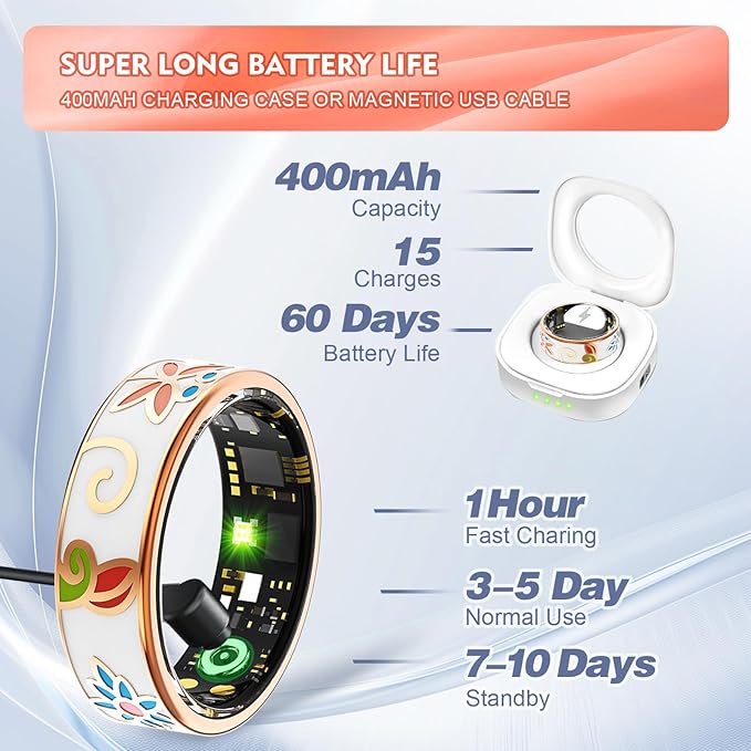 Smart Ring Health Tracker for Women Men, Sleep Tracker with Heart Rate,SpO₂,Blood Pressure, Fitness Ring for Activity Monitoring, No Subscription, Step Tracker Ring for ios&Android (Enamel color, #9)