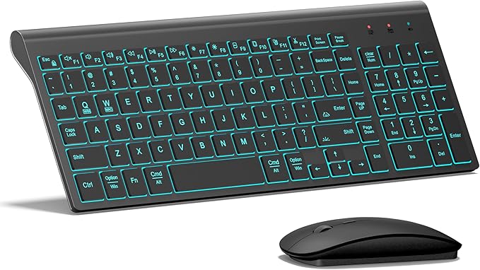 TopMate Wireless Keyboard and Mouse Ultra Slim Combo, 2.4G Silent Compact USB 2400DPI Mouse and Scissor Switch Backlit Keyboard Set, for PC/Laptop/Windows/Mac/Gaming - Matte Black
