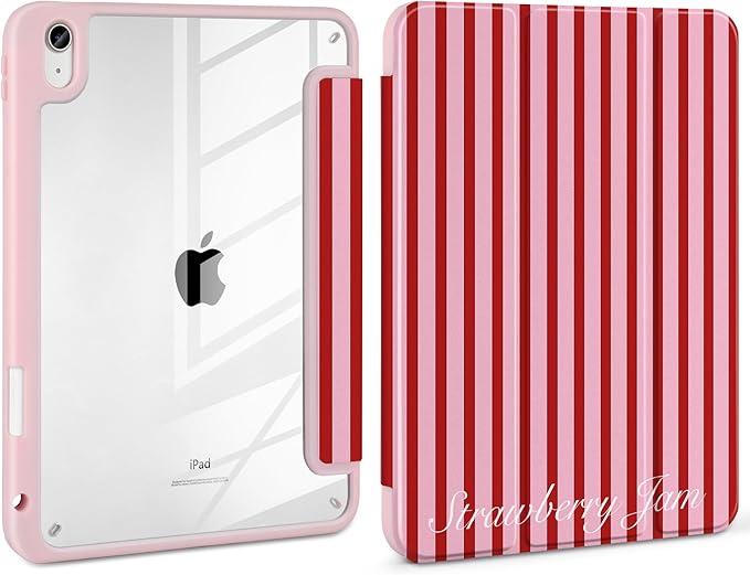 Case for iPad Air 13 inch 2026 M4 2025 M3 2024 M2 Release with Pencil Holder Slim Cute Striped Trifold Stand Cover with Clear Back Auto Sleep Aesthetic Preppy Design for Girls Women, Stripe