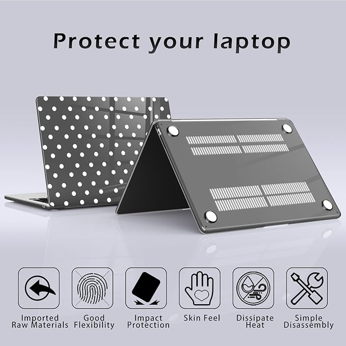 Compatible with MacBook Air 13 inch Case M1 A2337 A2179 A1932 2022 2021 2020 2019 Release, Cute White Polka Dot Protective Hard Shell Clear Black Cover for MacBook Air 13.3 inch