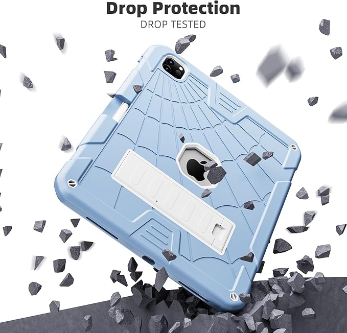 TSQQST Case for iPad Pro 12.9 Inch 6th/5th/4th/3rd Generation 2022/2021/2020/2018 for Kids, Full Body Shockprof Rugged Protection Case Cover with Stand +Pencil Holder+ Shoulder Strap, Ice Blue