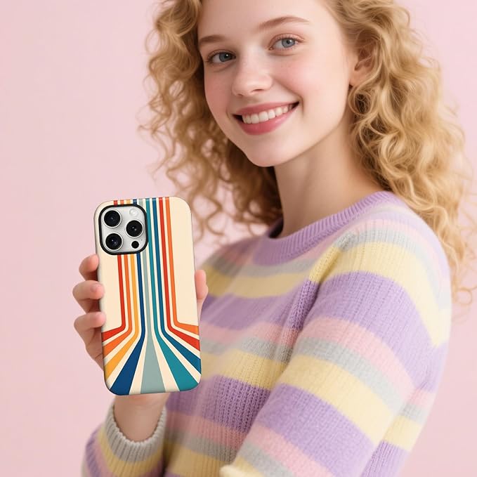 Magnetic for iPhone 16 Pro Case Cute Stripes Phone Case, Shockproof Slim TPU and Hard PC Protective Phone Cover Compatible with MagSafe Designed for Women Girls,Retro Stretch