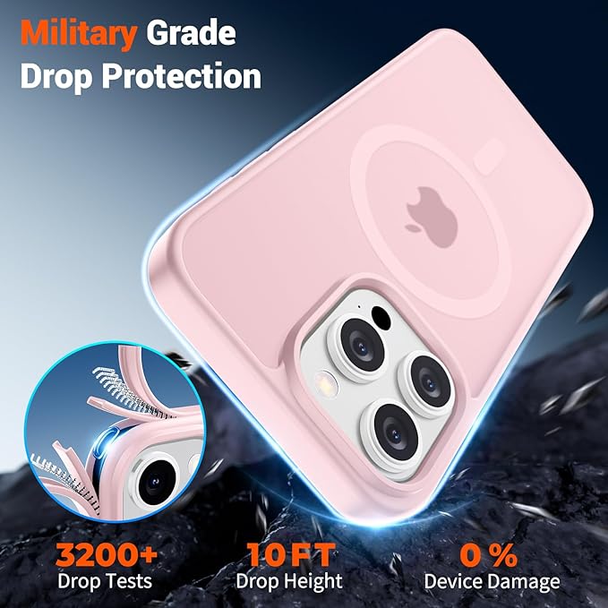 SUPFINE Magnetic for iPhone 15 Pro Max Case (Compatible with MagSafe) (Military Grade Drop Protection) Translucent Matte Shockproof Phone Cover,Light Pink