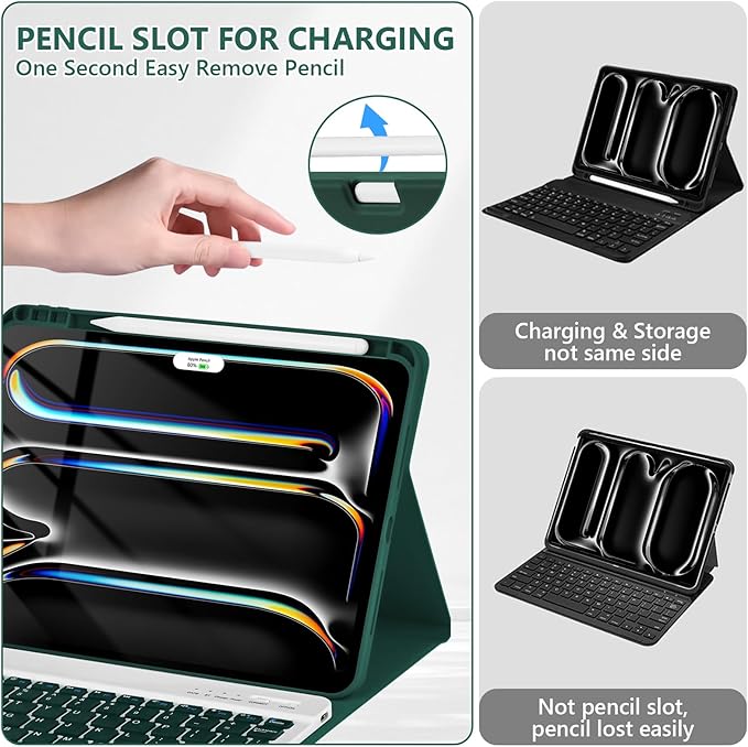 TaIYanG Keyboard Case for iPad Pro 11-inch M5/M4(2025/2024)- Detachable Magnetic Bluetooth Keyboard Case with Pencil Holder - Flip Stand Cover for iPad Pro 11 Inch 2024, Dark Green
