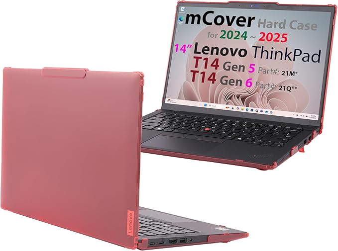 mCover Hard Case ONLY Compatible for 2024-2025 14" Lenovo ThinkPad T14 Gen 5 / Gen 6 Windows Notebook PC (with 180° Hinge, NOT Fitting Any Other Lenovo Models)- Red