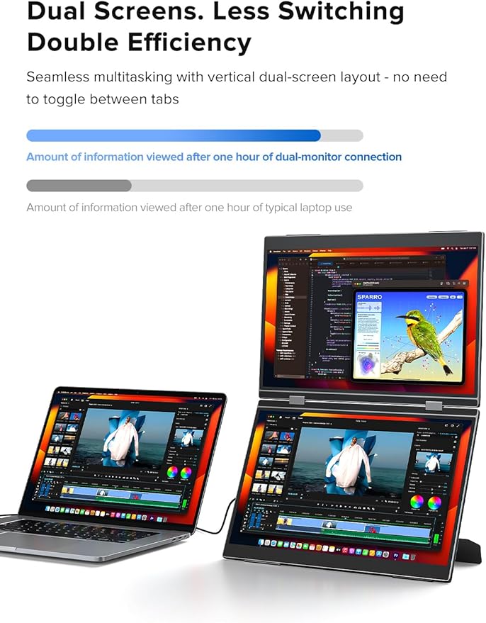 UPERFECT Delta Pro Touch Portable Monitor, 16" 2K Laptop Screen Extender, Touchscreen Dual Monitor with Stylus, First Pressure-Sensitive Touch Display, Stacked Folding Vertical Dual Screen with Stand