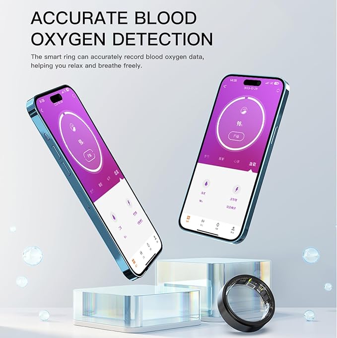 Smart Rings for Men Women Health Ring Fitness Tracker Heart Rate Monitor Sleep Tracker Pedometer Calories Step Counter Waterproof Rings Compatible with iOS Android Phones