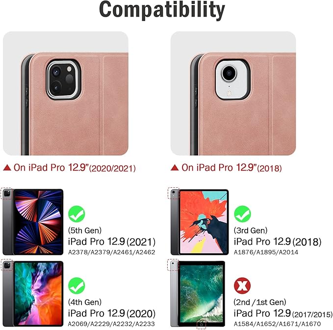 auaua Case for iPad Pro 12.9 6th/5th/4th/3rd Generation 2022/2021/2020/2018, Slim Durable Leather Stand Cover with Pencil Holder, Auto Sleep/Wake (Pink)