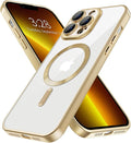 Hython Magnetic Clear for iPhone 13 Pro Max Case with Camera Lens Protector [Compatible with MagSafe] Plating Edge Slim Soft TPU Cover Protective Phone Case for iPhone 13 Pro Max 6.7", Matte Gold