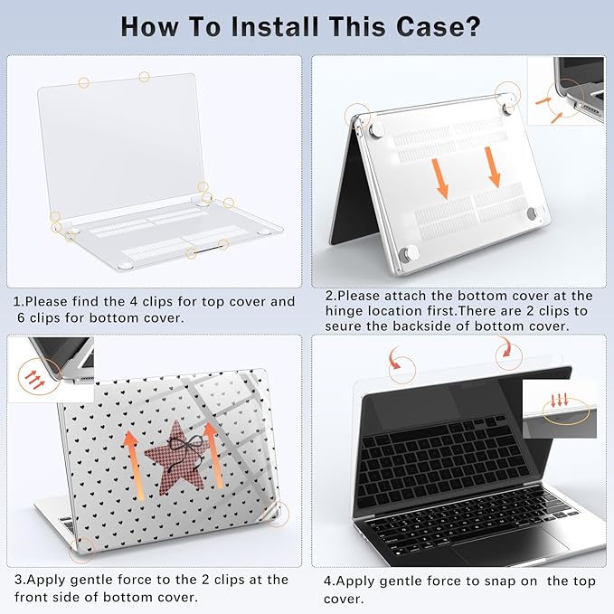 Compatible with MacBook Pro 14 inch Case M5 M4 M3 M2 M1 Pro/Max 2026-2021 A3427 A3426 A3434 A3112 A3185 A3401 A2918 A2992 A2779 A2442, Cute Love Heart Star Bow Hard Shell Clear Cover
