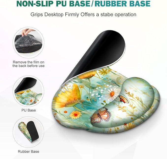 Gaming Mouse Pad, Large Desk Mat, Cute Desk Pad Protector, 4in1 XXL Mousepad + Keyboard Wrist Rest+Mouse Wrist Rest+Coaster Set with Ergonomic Desk Pad for Home Office PC Computer, Yellow Flowers