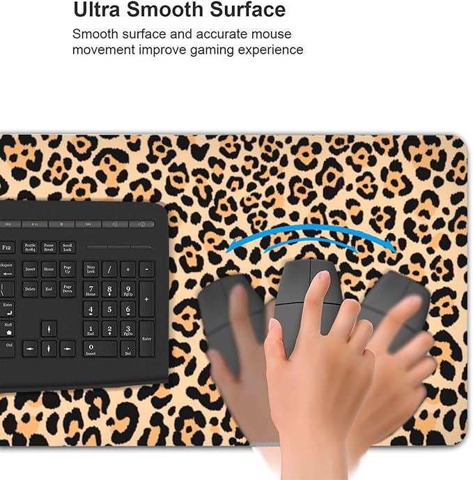 Leopard Animal Print Mouse Pads XXL Extended Mousepad with Stitched Edges Cheetah Non-Slip Rubber Base Computer Keyboard Pad Desk Mat for Home Office Desk Decor, 35.4" X 15.7"