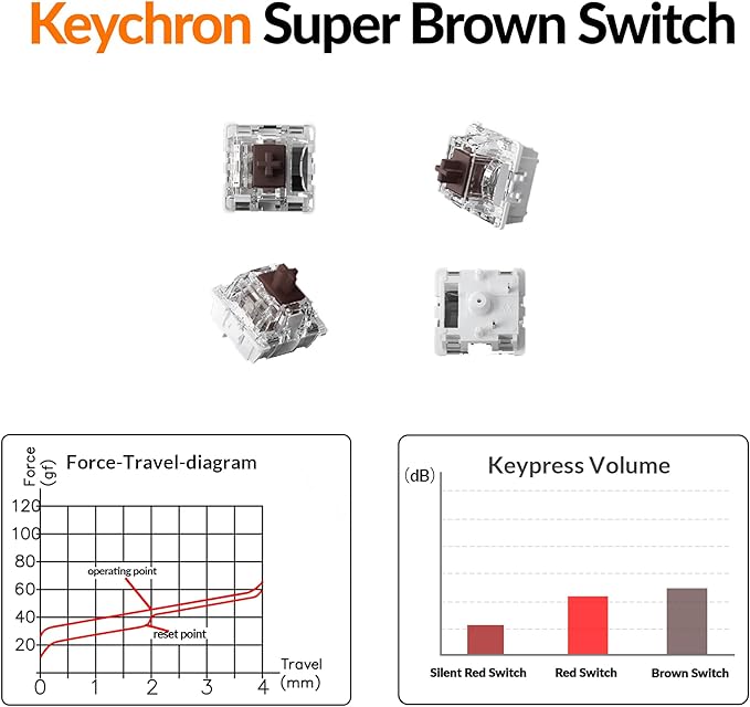 Keychron K10 Full Size 104 Keys Bluetooth Wireless Mechanical Gaming Keyboard for Mac Windows with Keychron Super Brown Switch, Multitasking/White LED Backlight/USB C Wired Computer Keyboard
