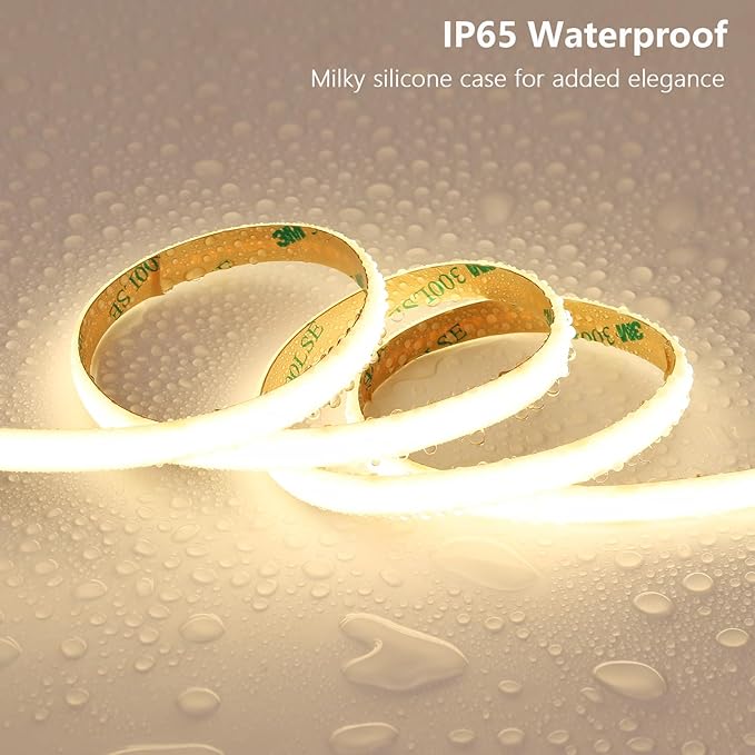 BENLUN 24V Diffused COB LED Strip Light 65.6ft (2 Rolls of 32.8ft), 4000K Natural White Outdoor Milky Silicone Waterproof, 11W/M CRI 93 LED Tape Lights with Power Supply for Bedroom Courtyard