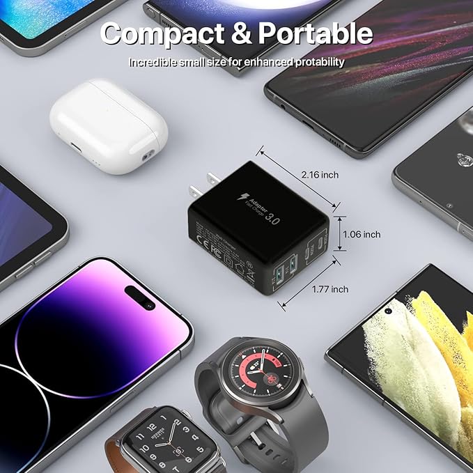 USB C Wall Charger, 40W 4-Port USB C Charger Block, Fast Charging Block Dual Port PD+QC Wall Plug Multiport Type C Compatible with iPhone 14/13/12/11/Pro Max/XS/XR/8/7, Tablet(Black)