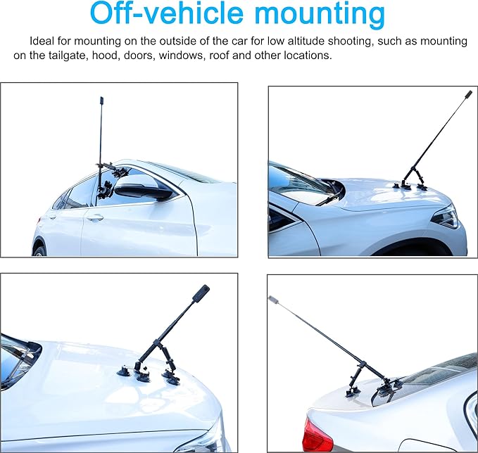 PellKing Suction Car Mount for Insta360 x5,x4, x3, x2, x,One RS,R Compatible with GoPro Max DJI OSMO 360 Camera 5 in 1 Suction Mount Kit for Action Cameras (Includes 44.9-inch Selfie Stick)