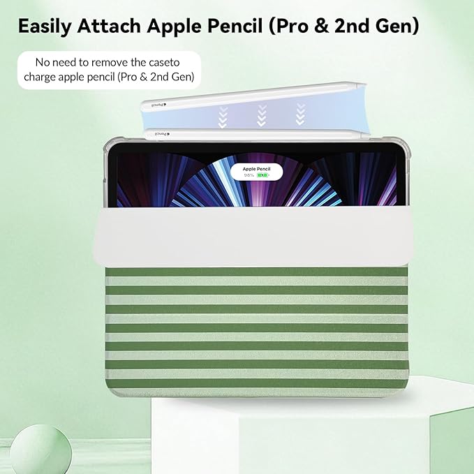 Lovmooful Compatible for iPad Pro 12.9-Inch 2022/2021/2020/2018 (6th/5th/4th/3rd Generation) Case with Pencil Holder Cute Striped with Aesthetic Design Soft TPU Trifold Stand Protective-Dark Green