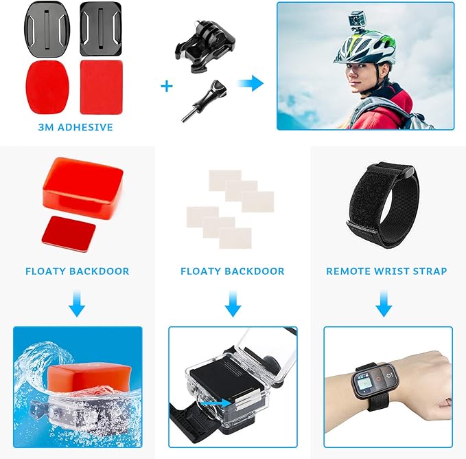 Luxebell Action Camera Accessory Kit for GoPro Hero Black Silver 13 12 11 10 9 8 7 6 5 4 Session Max Akaso Xiaomi Accessories Tripod Head Chest Bike Mount Carrying Case