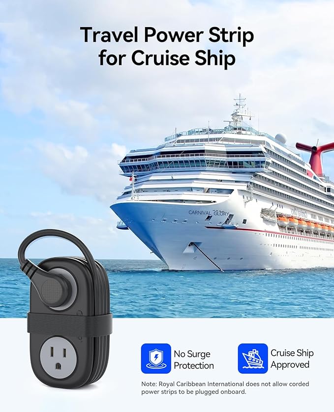 Cruise Approved Travel Power Strip, ORICO 4 Outlets 3 USB Ports (1 USB C) with 4FT Wrapped Short Extension Cord Small Power Strip, Compact for Hotel Travel Essentials-AP3