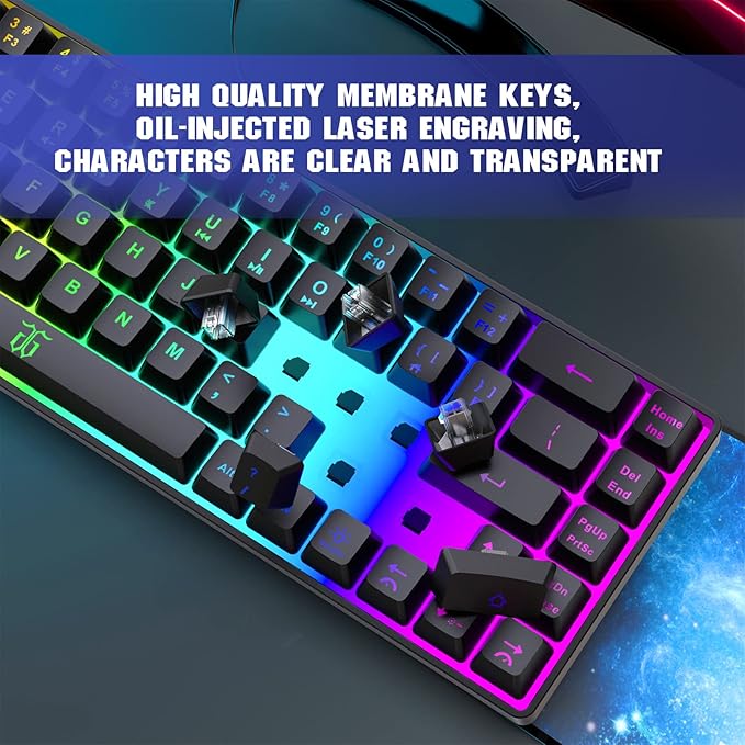 Snpurdiri 60% Gaming Keyboard, Rainbow Backlit Mini Membrane Keyboard for Windows PC Gamers(68 Keys, Black Rainbow)