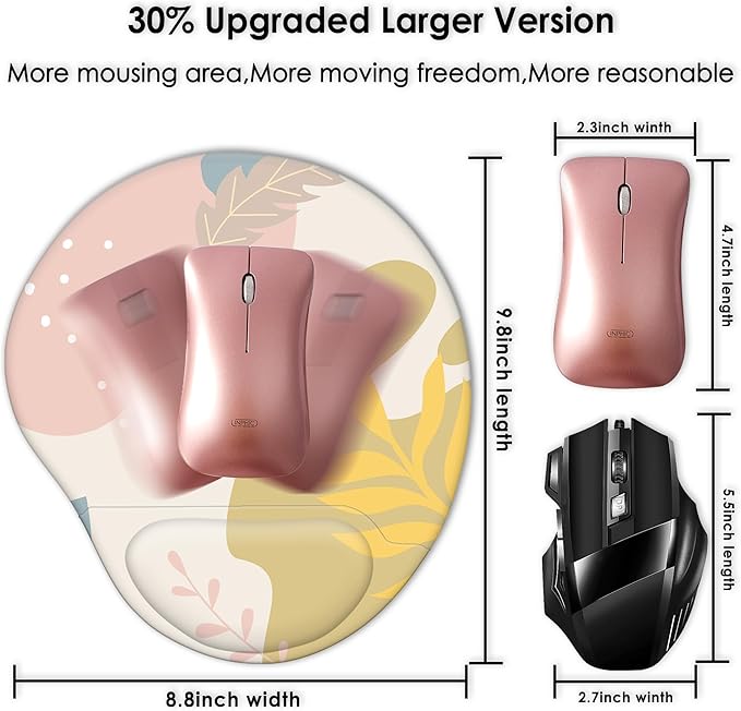 Ergonomic Mouse Pad with Wrist Support,Cute Mouse Pads with Wrist Rest,Comfortable Mouse Pad for Home Office Gaming Working Computers Laptop,Pain Relief with Non-Slip PU Base (Leaf Fantasy)