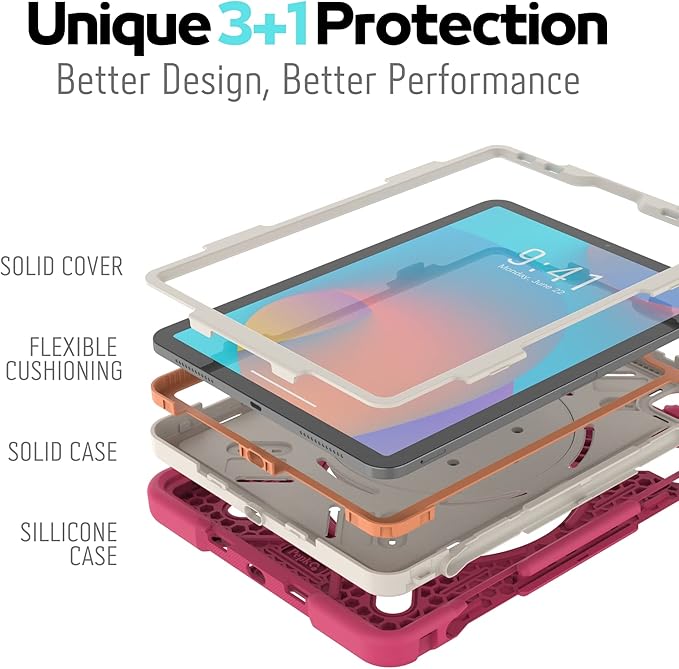 Triple Shockproof Case for iPad Air 5th/4th Generation 10.9 inch 2022/2020 and iPad Pro 11 Case 2022 2021 2020 2018 Gen, Kids Boy Girl Cover with Kickstand & Shoulder Strap (Pink)