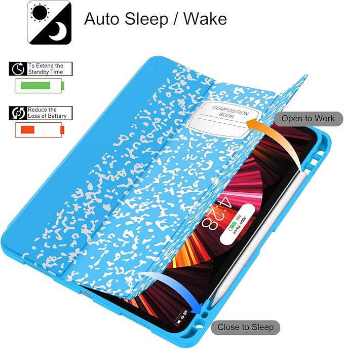 Soke for iPad Pro 11 Case (M2) 2022/2021/2020 with Pencil Holder - [Full Body Protection + Apple Pencil Charging + Auto Wake/Sleep], Soft TPU Back Cover for 2022 iPad Pro 11 inch(Book Blue)