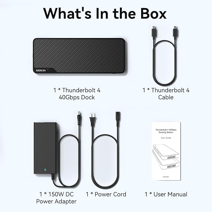 MOKiN Thunderbolt 4 Dock - 16 Ports, Laptop Docking Station Dual Monitor for MacBook, Docking Station 3 Monitors for Windows with 150W DC Power,TB4 Cable,2.5 Gigabit Ethernet（Thunderbolt™ Certified）
