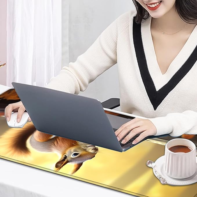 Large Mouse Pad, 31.5 x 11.8in Extended Gaming Mouse Pad with Stitched Edges, XXL Mousepad Protector Non Slip Rubber Base for Office & Home Writing Mat, Animals Cute Squirrel Nature Pattern Desk Mat