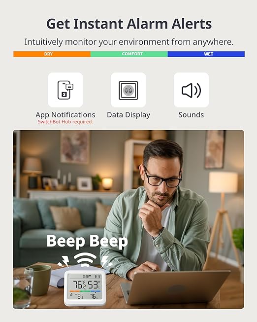 SwitchBot Meter Pro, Digital Hygrometer & Thermometer - Wireless Indoor Temperature & Humidity Monitor with Bluetooth App Control, Real-Time Alert