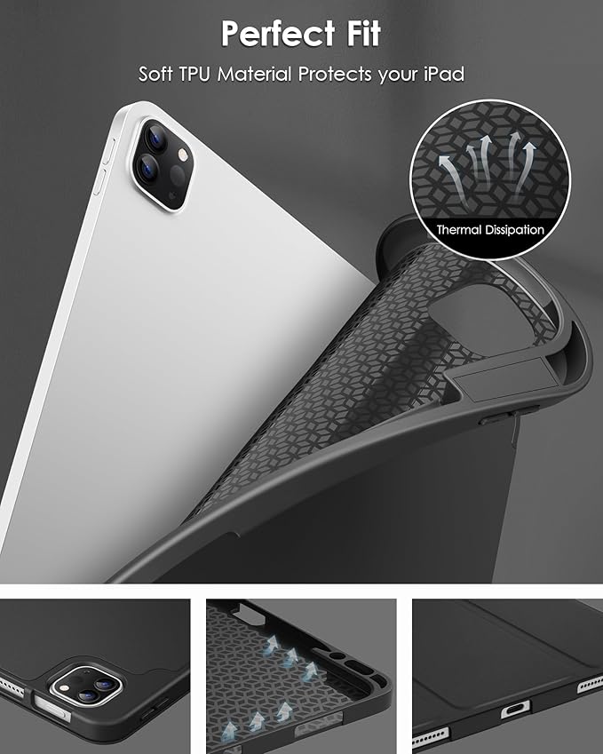 DTTO for iPad Air 13 Inch Case M4/M3/M2 2026/2025/2024, iPad Pro 12.9 Inch Case (6th/5th/4th/3rd Gen), Smart Slim Trifold Stand Soft Cover with Pencil Holder, Black