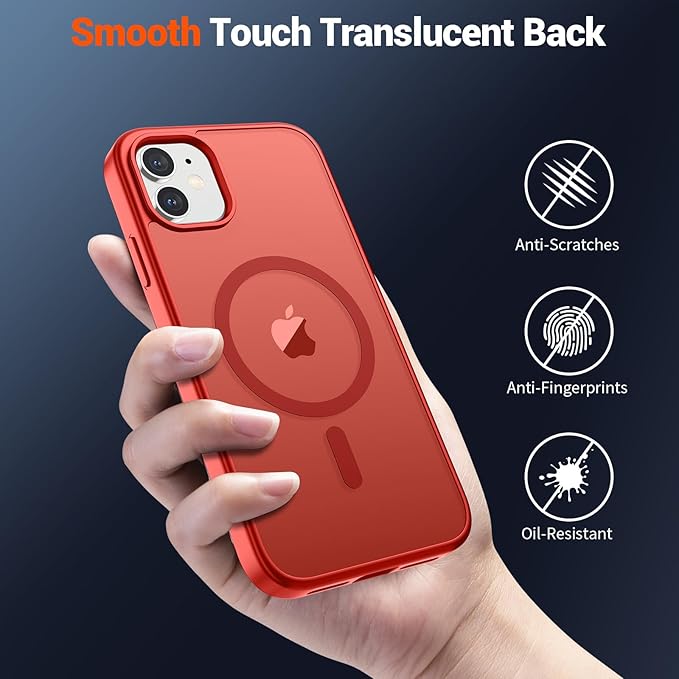 SUPFINE Magnetic for iPhone 11 Phone Case (Compatible with MagSafe) (Military Grade Drop Protection) Slim Translucent Matte Shockproof Phone Cover,Red