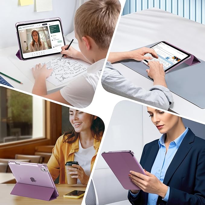 MoKo for iPad Air 11 inch Case (M4/M3/M2) 2026/2025/2024, iPad Air 5th/4th Gen 10.9 inch Case 2022/2020 with Pencil Holder, Slim Light Trifold Cover with Hard PC Translucent Back Shell, Dark Purple
