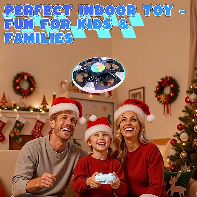 Mini UFO Drone for Kids – Safe RC Toy with 7 LED lighting modes, 360° Flips, Light Projection onto Ceilings, Auto Hover, Hand Gesture, 2 Batteries(14 Min Flight), Ideal Fun Gift for Kids