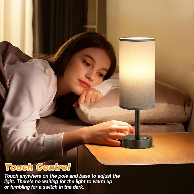 Dicoool Small Touch Bedside Lamp with USB - 3 Way Dimmable Grey Table Lamp for Bedroom, Nightstand Lamp with Charging Station for Desk Dorm, Office