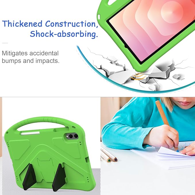 Kids Case for Samsung Galaxy Tab S11 Ultra 2025 14.6" Tablet, Techcircle Light Weight Shock Proof EVA Foam Handle Rugged Stand Protective Case, Green