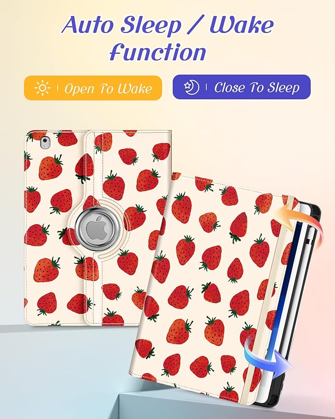 Kidcube for iPad Air 3rd Generation Case/Pro 10.5 Inch Case - Women Girls Kids Cute Rotating Stand Folio Cover with Pencil Holder & Card Slot Pretty Strawberry Design Cover for iPad Pro 10.5''/Air 3rd
