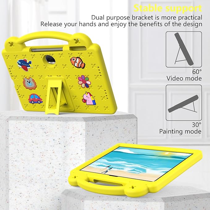 AKABEILA Compatible with Honor Pad 9 2023 12.1 inch Tablet Case, Kids Friendly Universal Lightweight Shockproof Protective Case with Shoulder Strap & Stand Handle Yellow