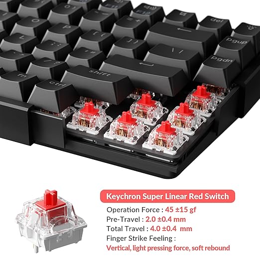 Keychron Super Switch - 110PCS Red Linear Mechanical Keyboard Switches, Factory Pre-Lubed, 45gf Actuation, Double-Stage Spring, 5-Pin Hot-Swappable, SMD LED Compatible for Gaming & Office