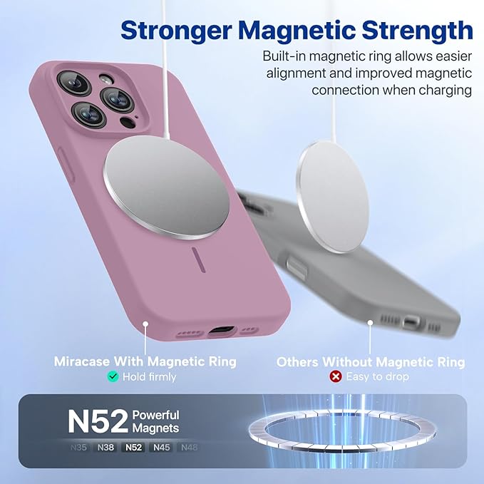 Miracase Magnetic for iPhone 15 Pro Case, [Soft Anti-Scratch Microfiber Lining], Magnetic for MagSafe, Liquid Silicone Shockproof Drop Protection Phone Case for 15 Pro, Blackcurrant